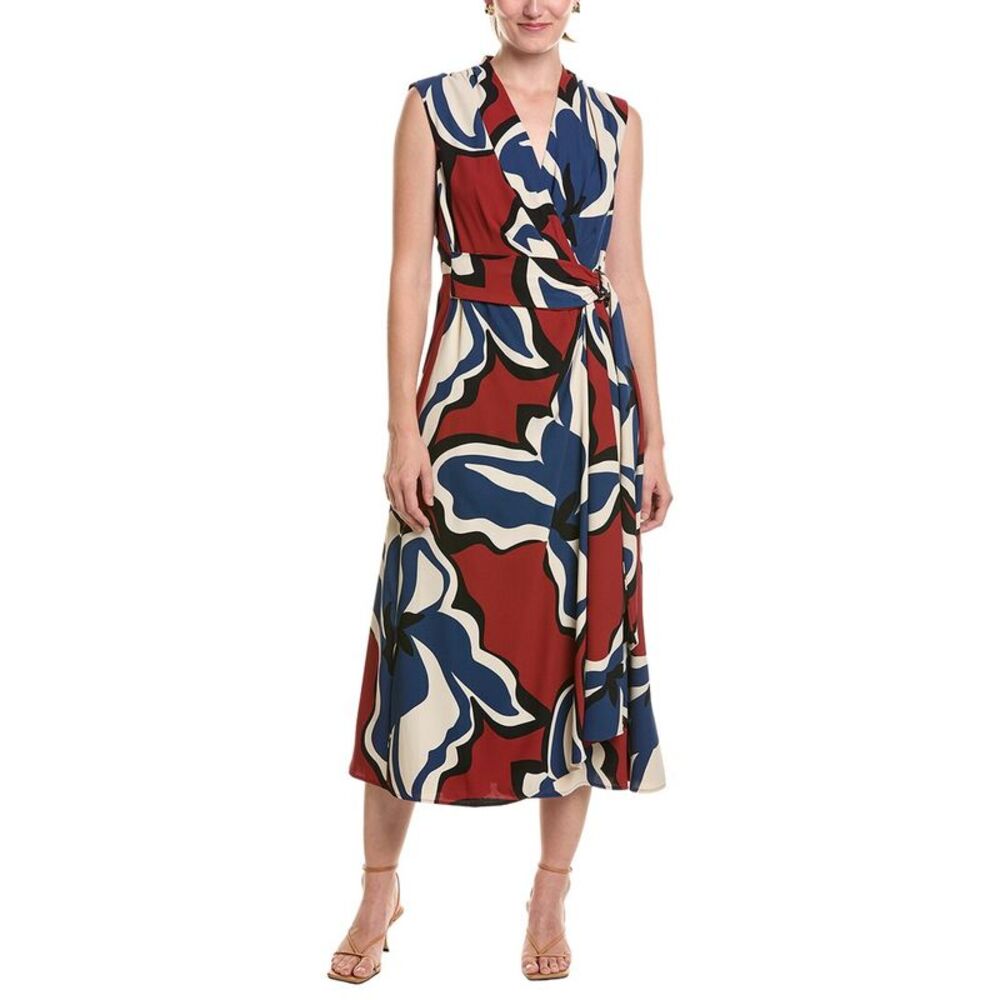 Anne Klein Womens  Surplice Wrap Midi Dress, Brown